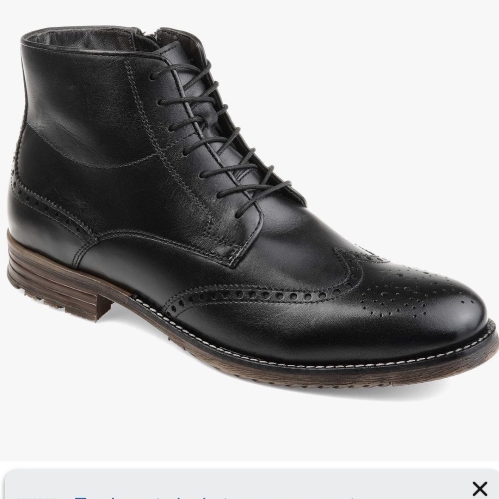 Thomas & Vine Black Leather Wingtip Brogue Lace Up Side Zip Ankle Boots Sz 10